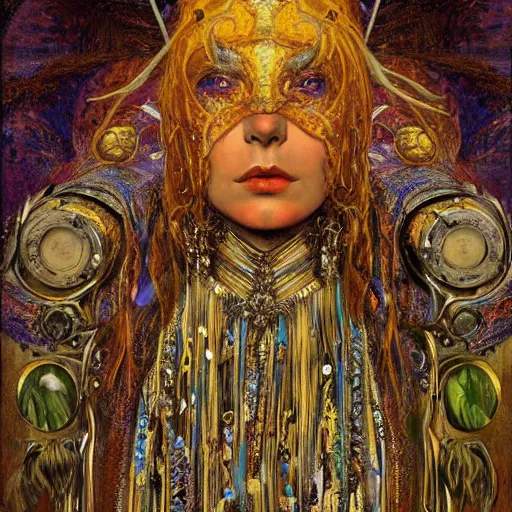 Prompt: baroque portrait of an art deco machine shaman, reflective detailed textures, highly detailed fantasy science fiction painting by annie swynnerton and jean delville and moebius, norman rockwell and william holman hunt. modern industrial shaman, rich colors, high contrast. artstation