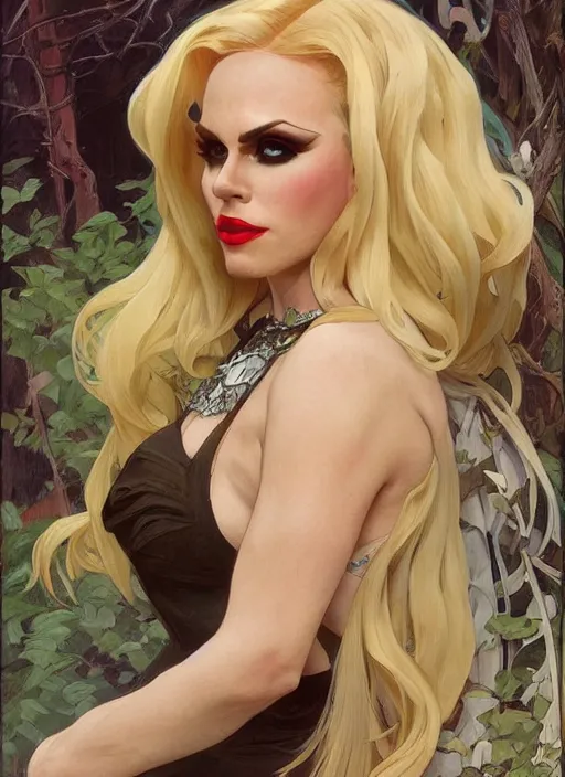 Image similar to katya, drag queen, painting by artgerm and greg rutkowski and alphonse mucha