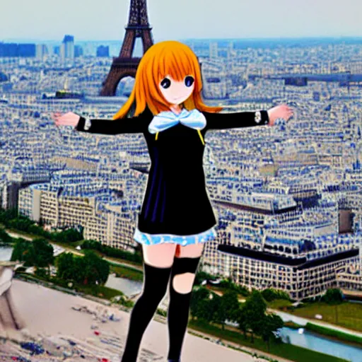 Prompt: anime girl who is Eiffel Tower\'s mascot