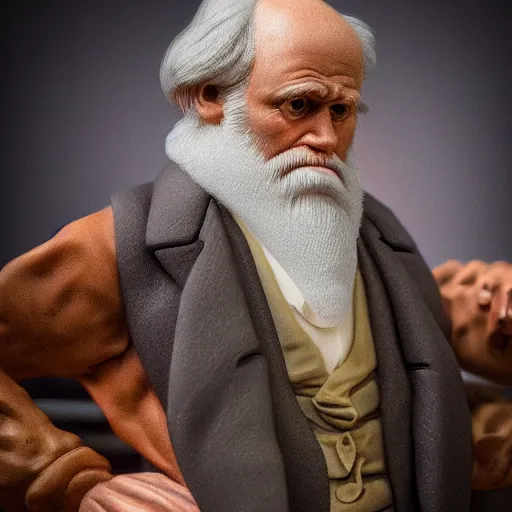 Prompt: charles darwin in a bikini realistic 4 k photograph sunny beach happy