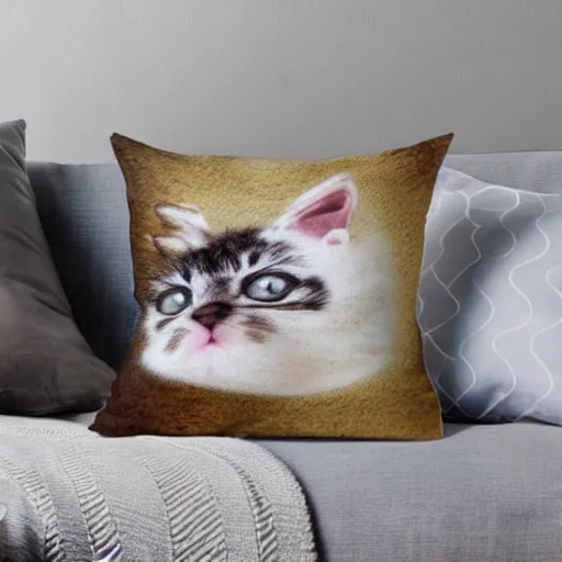 Prompt: pillow with little kitten texture