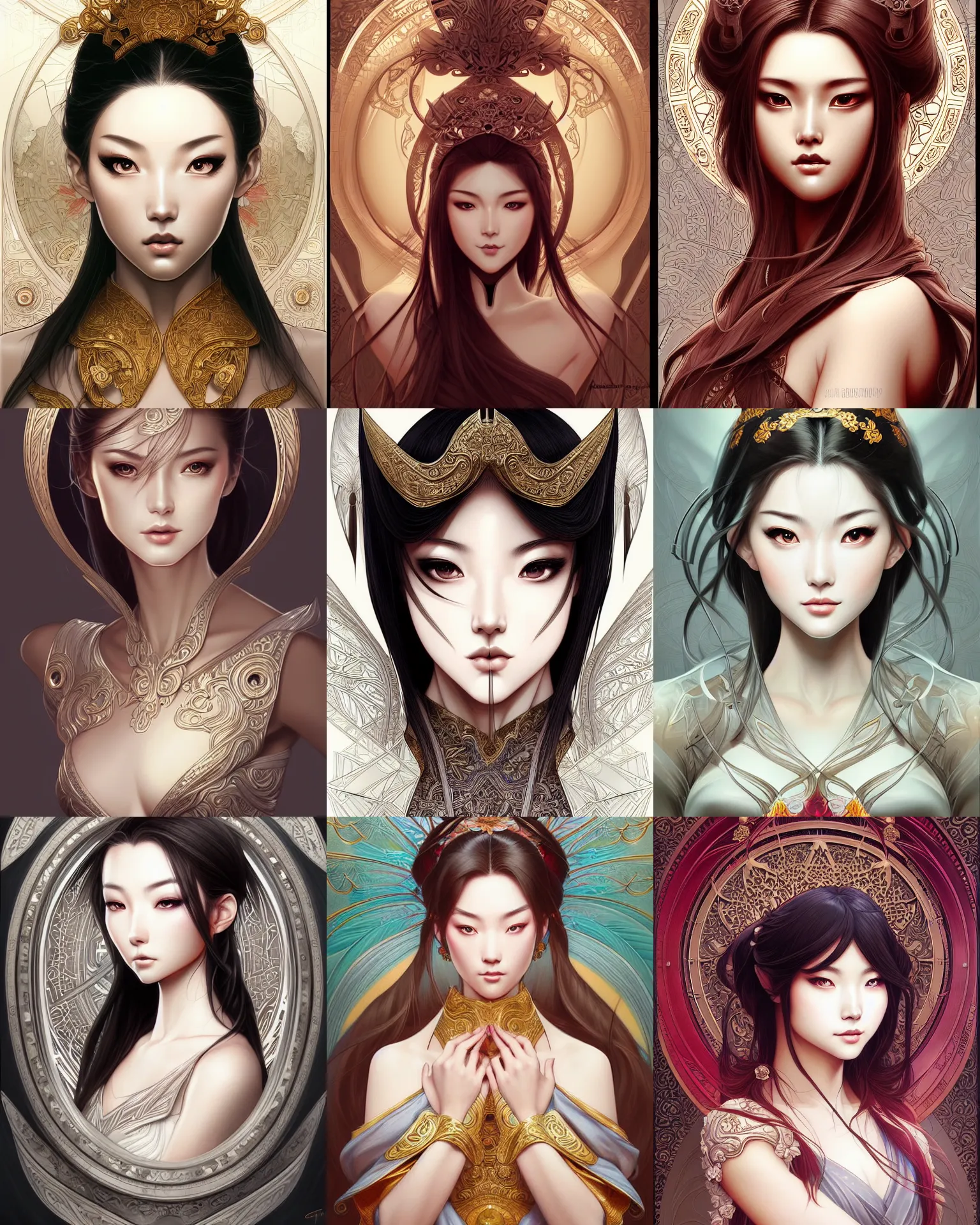 Prompt: concept art and smooth lines with zero sharp focus give artgerm's illustration an elegant and highly detailed look. 8 intricate portrait k alphonse by detailed dawn rutkowski chinese face an asian art artstation machine painting horizon opera and mucha digital machine symmetry!! decorated greg art art chinese motifs