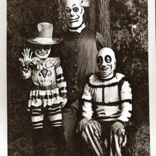 Prompt: old family portrait of pennywise and freddy krueger