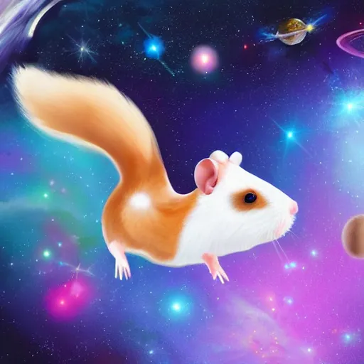 Image similar to hamster skating through space, colorful, realistic, photorealism
