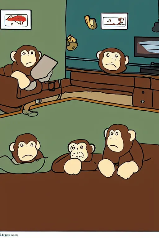 Prompt: illustration of monkeys watching tv by pendleton ward