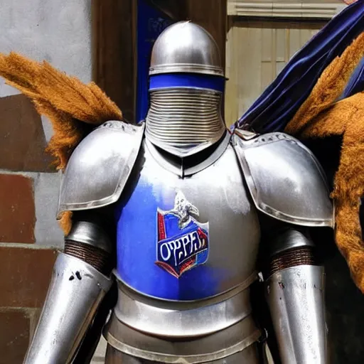 Prompt: a knight wearing pepsi armor