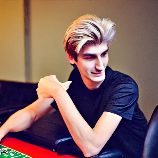 Image similar to really handsome gigachad xqc gambling : : realistic : : 1 dslr : : 1 - - quality 2