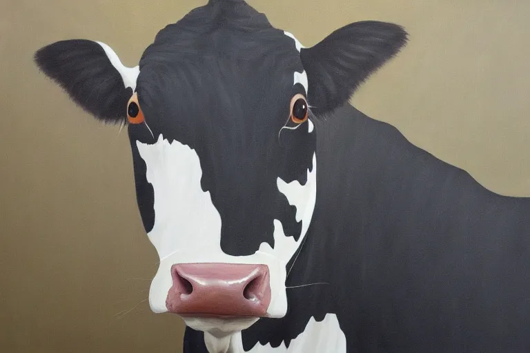 Image similar to Beautiful painting containing a sneaky stealth cow watching you from the shadows, 8k resolution, highly detailed, masterpiece