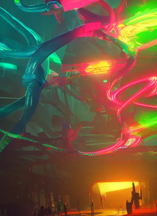 Image similar to neon bikini, intricate detail, volumetric lighting, epic composition, hyper detailed, ultra realistic, sharp focus, octane render, volumetric, ray tracing, artstation trending, cgsociety, sense of awe, swirling mist, 4 k