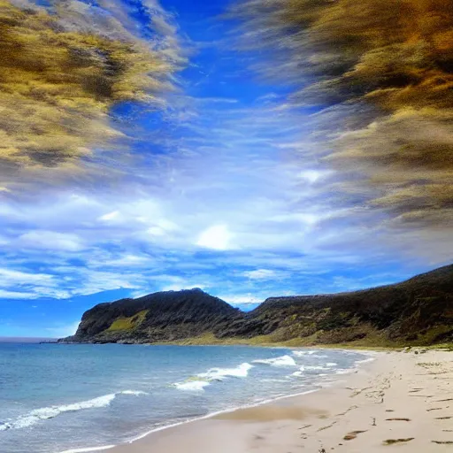 Prompt: Beautiful beach landscape from Lord of the rings New Zealand amazing