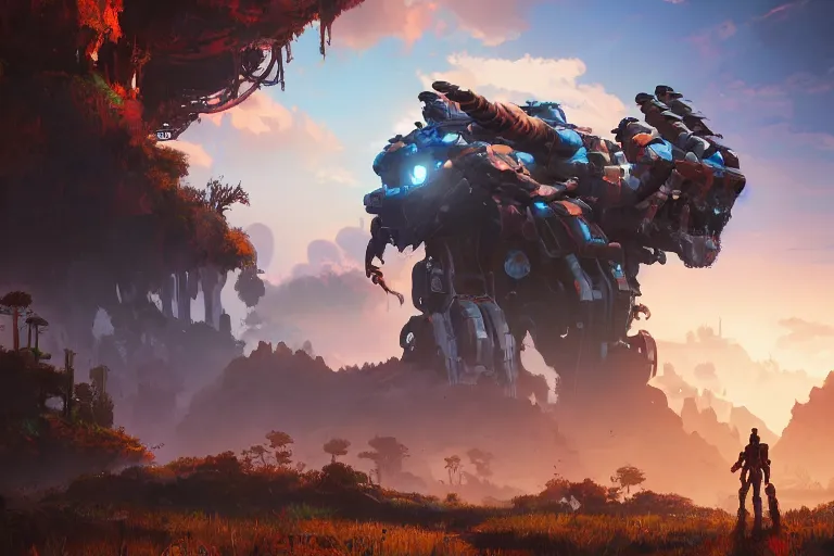 Image similar to watcher machine mecanical creature robot of horizon forbidden west horizon zero dawn radiating a glowing aura global illumination ray tracing hdr fanart arstation by ian pesty and alena aenami artworks in 4 k