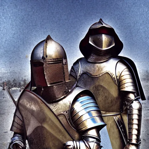 Image similar to digital art color photograph of crusader knights in armor fighting