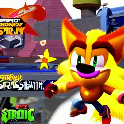 Image similar to crash bandicoot bros kirby super star ultra sonic the hedgehog gta style ratchet and clank