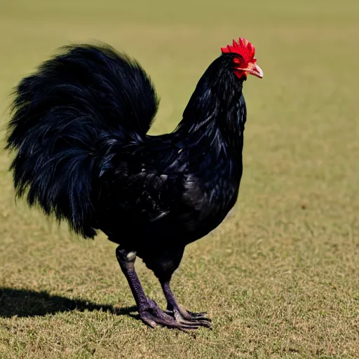 Prompt: an all black chicken spotted with small white heart shapes