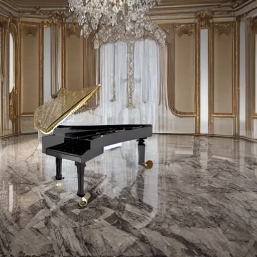Prompt: grand piano made of marble and diamond