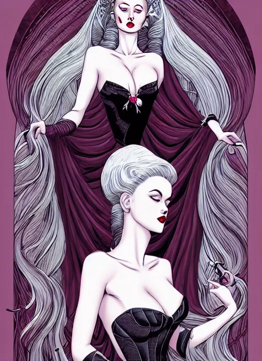 Image similar to lili st. cyr as a vampire queen, science fiction comic illustration by sana takeda and jenny frison, intricate, stunning inking lines, hyper detailed, 4 k, hd, award winning, photorealistic