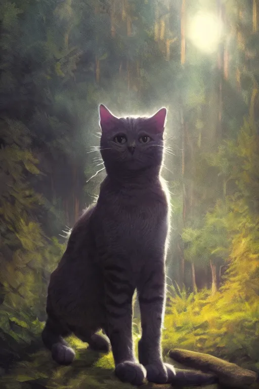 Image similar to warriors book cover, cat in a forest, by wayne mcloughlin, trending on artstation, backlighting