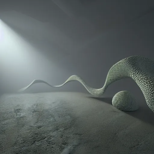 Prompt: photorealistic 3 d rendering of 3 d cellular automata. highly detailed octane render and vray with natural light and organic colours, mist, smoke, mistical rays of light, volumetric lighting, raytracing, unreal engine