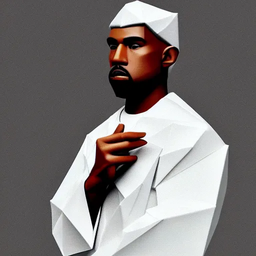 Image similar to low poly, isometric 3 d, white background, high definition, origami kanye west, hd, 4 k, 8 k