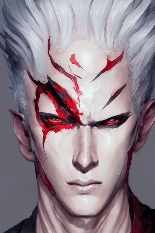 Image similar to Portrait of a young, evil anime villain with white hair and red eyes, full of details, watercolor painting, concept art, smooth, by Ina Wong and wlop ，trending on cgsociety and artstation，8kHDR，light effect