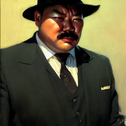 Image similar to portrait of oddjob harold sakata from james bond, detailed face, detailed painting, epic lighting, by ilya repin, phil hale and kent williams