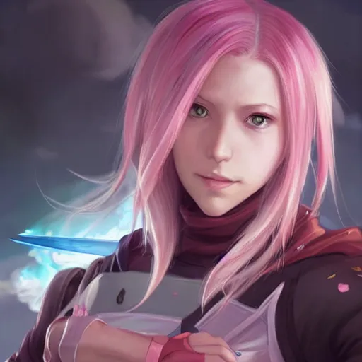 Image similar to sakura haruno as a league of legends, character, cg animation, riot enterainment, arcane, realistic, character select portrait, by artgerm, greg rutkowski, alphonse mucha, 3 d