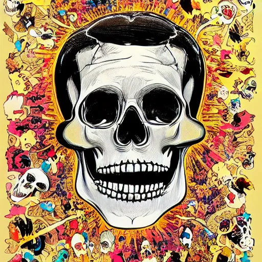 Image similar to portrait painting Disney skull skeleton, comic book, highly detailed, art by Singer Sargent and damien hirst