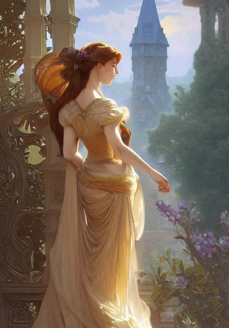 Image similar to rapunzel, intricate, elegant, highly detailed, digital painting, artstation, concept art, smooth, sharp focus, illustration, art by artgerm and greg rutkowski and alphonse mucha and william - adolphe bouguereau