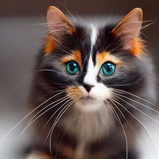 Image similar to cute little long haired tortoiseshell!!!! cat, black with ((orange)) specks, yellow eyes