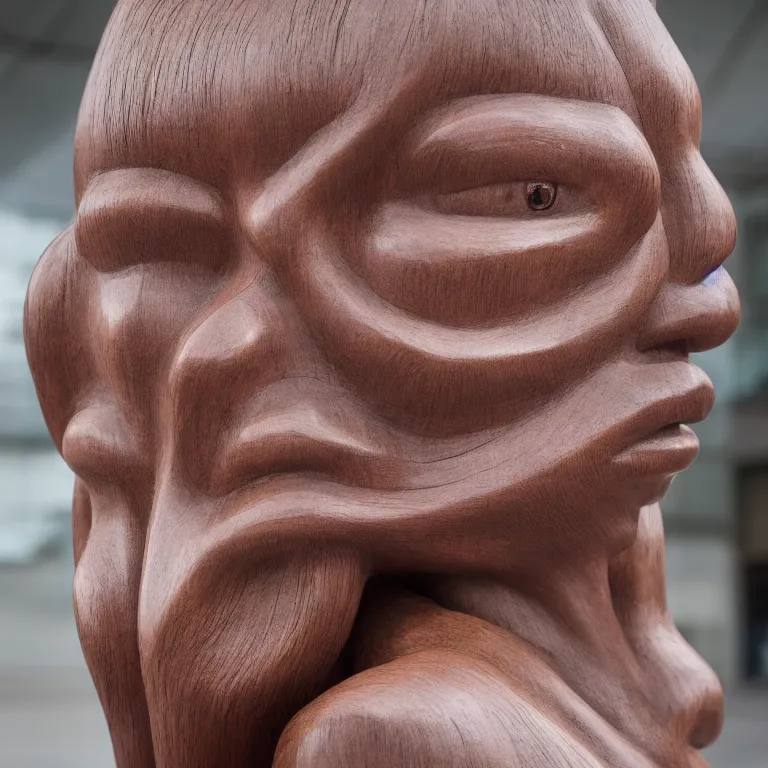 Prompt: public sculpture minimalist portrait of a powerful woman wearing pigtails, beautiful symmetrical face accurate face detailed face realistic proportions, carved out of mahogany wood on a pedestal by stephan balkenhol and martin puryear, hyperrealistic dramatic lighting shocking detail trending on artstation 8 k