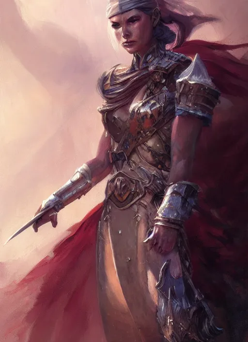 Image similar to Oil painting of a human warrior, fantasy character art, D&D, Magic The Gathering, by Charlie Bowater, Craig Mullins, centered, symmetrical, 8k, sharp focus