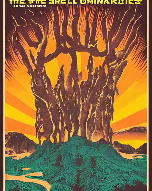 Image similar to 1 9 7 0 s national parks poster for hell, poster design, 4 k, heavy metal art style