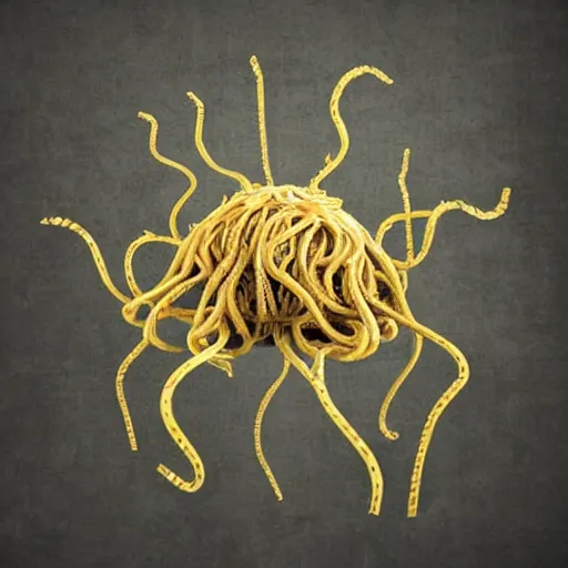 Image similar to they flying spaghetti monster, realistic photo