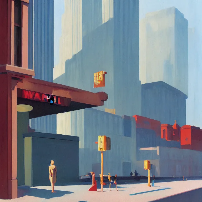 Prompt: morning watefall in an empty city, , painted by Edward Hopper, painted by James Gilleard, airbrush