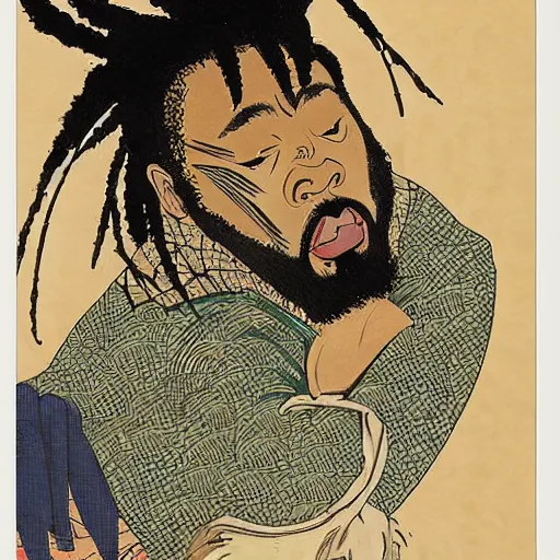 Prompt: ODB from Wu-tang Clan rapping, portrait, style of ancient text, hokusai