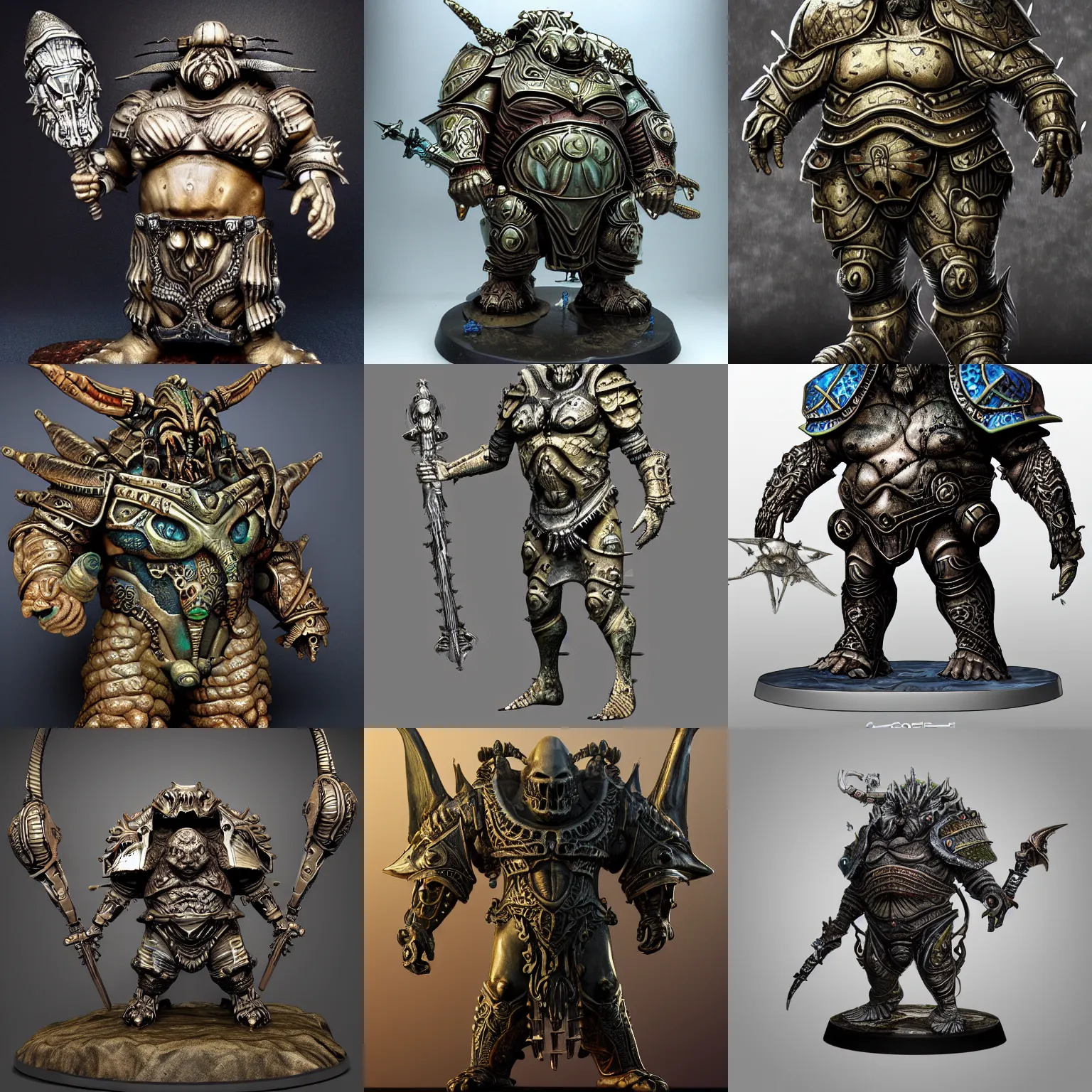 Prompt: fat poseidon in ancient alien ocean sci-fi armor, in the style of giger, stylized, highly detailed, trending on artstation, award winning, painted warhammer miniature