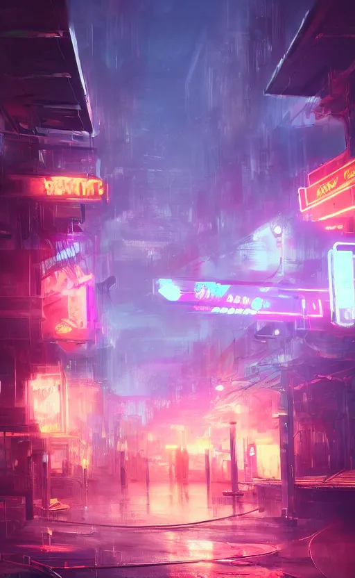 Image similar to a blurry neon sign in the distance, dynamic lighting, photorealistic fantasy concept art, trending on art station, stunning visuals, creative, cinematic, ultra detailed