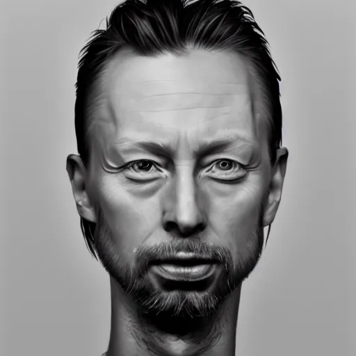 Image similar to Caricature portraits done of a young Thom Yorke, realistic, hyperrealistic, very realistic, highly detailed, very detailed, extremely detailed, detailed, oil painting, digital art, trending on artstation