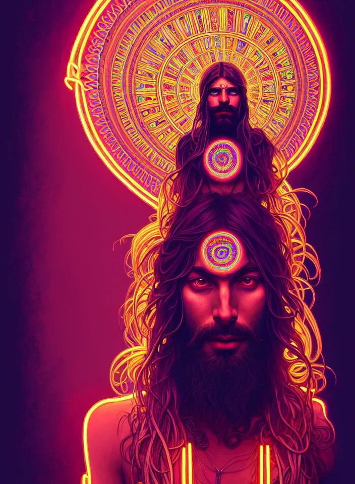 Prompt: symmetry!! portrait of a hippie man, boho outfit, neon glowing eyes!! ambient, intricate, elegant, highly detailed, digital painting, artstation, symmetric concept art, smooth, sharp focus, illustration, art by artgerm and greg rutkowski and alphonse mucha, 8 k