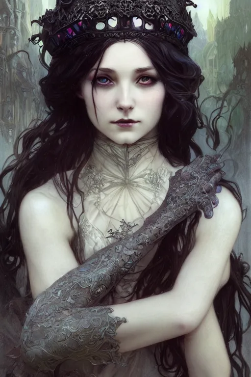 Image similar to beautiful and gothic and victorian young medieval princess portrait, smoky eyes+front face with light flowing hair, ultradetail face, art and illustration by tian zi and craig mullins and WLOP and alphonse mucha, fantasy, intricate complexity, human structure, human anatomy, fantasy character concept, watermark, blurry, hyperrealism 8k