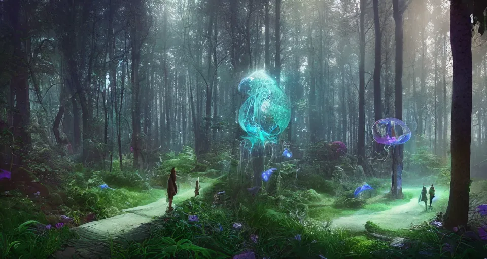 Image similar to Enchanted and magic forest, by Beeple