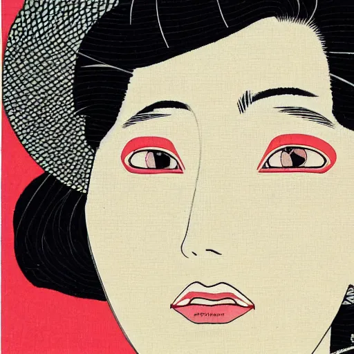 Image similar to Portrait of a beautiful Japanese woman by Toshio Saeki, high detailed