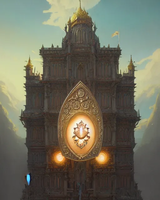 Image similar to highly detailed surreal vfx portrait of a blessed shield in a majestic castle by golden tree, stephen bliss, unreal engine, greg rutkowski, loish, rhads, beeple, makoto shinkai and lois van baarle, ilya kuvshinov, rossdraws, tom bagshaw, alphonse mucha, global illumination, detailed and intricate environment