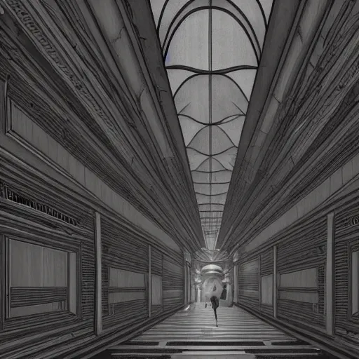 Image similar to a dark hallway with many doors and many stairs, Mc Escher architecture, epic composition, by Makoto Shinkai