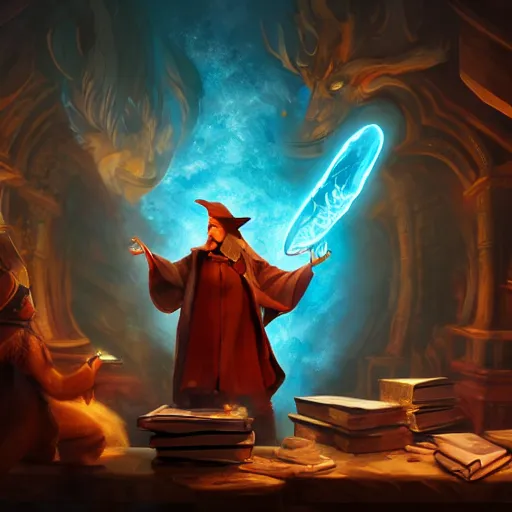 Image similar to A wizard casting a spell with fire and ice, surrounded by books, digital painting, detail oriented, highly detailed, beautiful, artstation, concept art, highly coherent, studio lighting, dynamic scene, By Barret Frymire