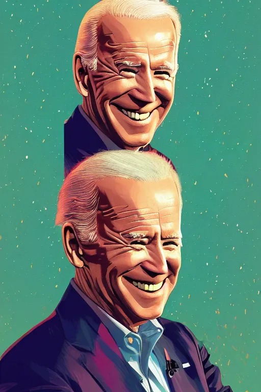 Prompt: candid portrait of joe biden, smiling ahead, artstation winner by victo ngai, kilian eng and by jake parker vibrant colors, winning - award masterpiece, fantastically gaudy, aesthetic octane render, 8 k hd resolution