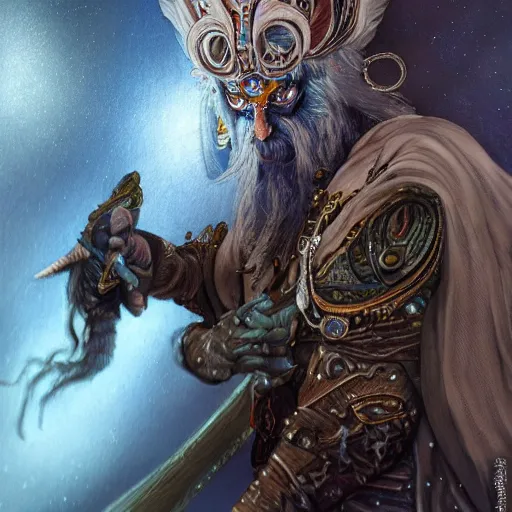 Image similar to an Artstation 3d render of Very very very very highly detailed beautiful mystic portrait of a phantom warrior with galaxy, tattoos by Anton Pieck, intricate, extremely detailed, digital painting, artstation, concept art, smooth, sharp focus, illustration, intimidating lighting, incredible art,