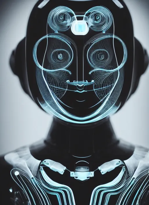 Prompt: a beautiful young female futuristic robot profile face, daguerrotype, closeup - view, f / 2. 8, low contrast, 1 6 k, x - ray, beautiful lighting, reflective, in a symbolic and meaningful style, surreal dreamy poetic