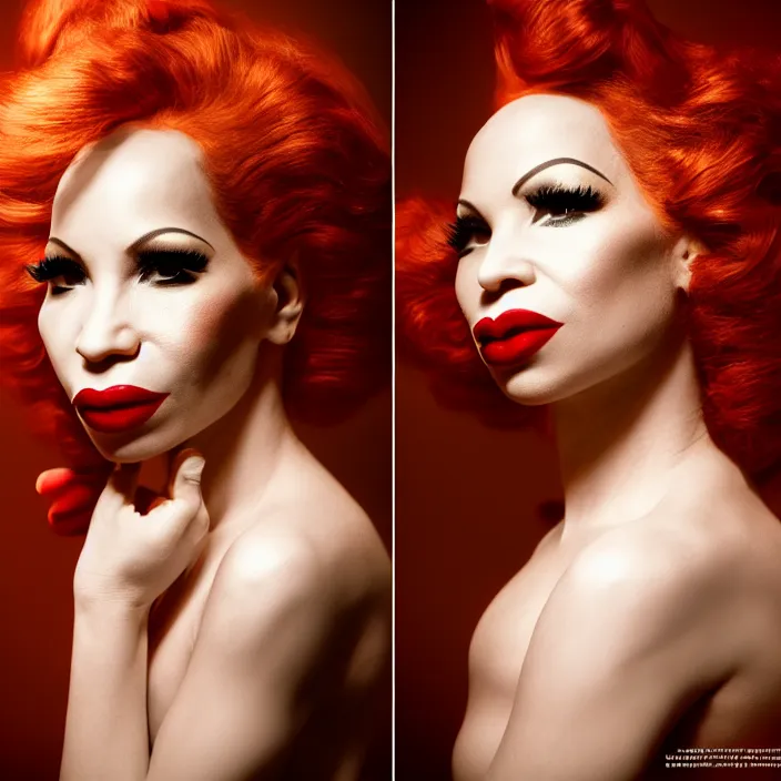 Prompt: photographic portrait face of Amanda Lepore, high light on the left, illuminated by a dramatic light, Low key lighting, light dark, High constrast, dramatic , Steve Mccurry, Greg Rutkowski, Alphonse Mucha, high quality, photo-realistic, four fingers maximum ,8K