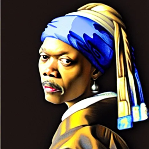 Image similar to Samuel L Jackson with a pearl earring by Johannes Vermeer